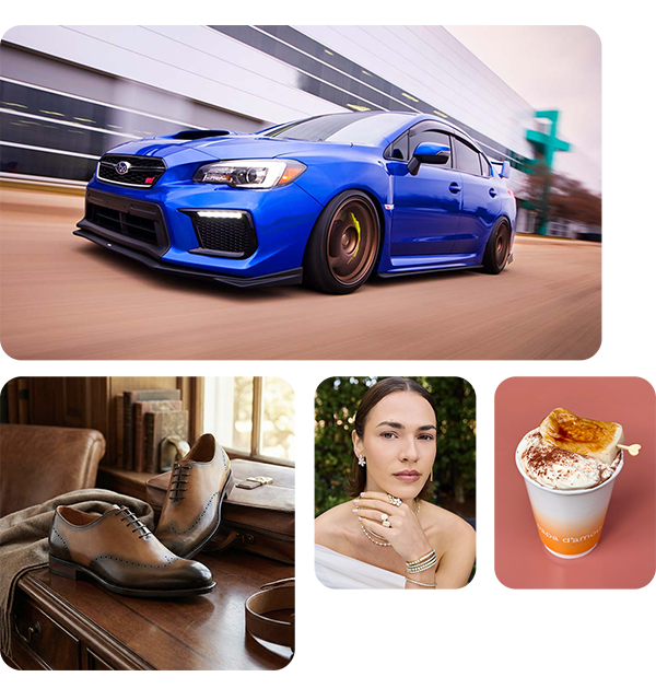 collage of bmw, jewelry, shoes and hot chocolate